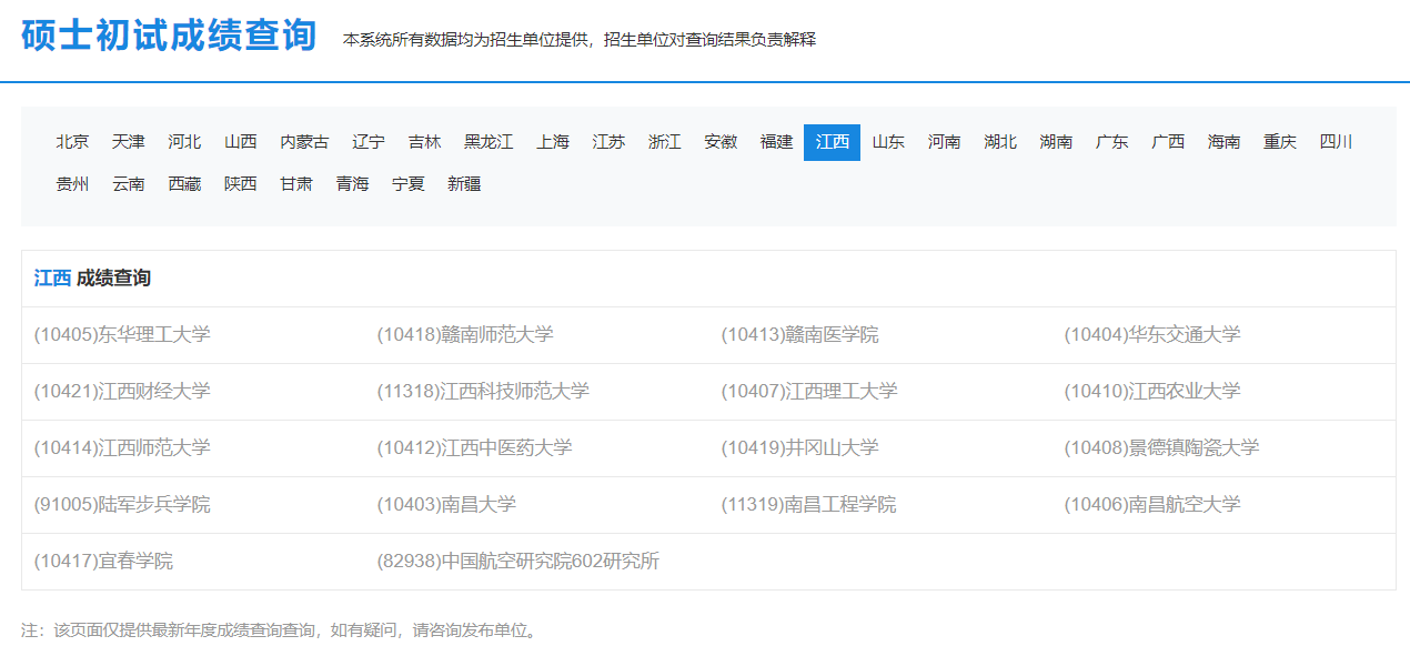 2021年江西省成绩查询入口